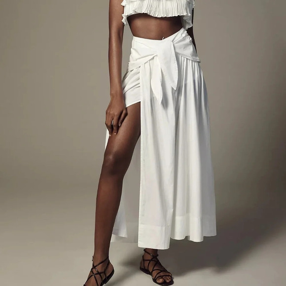 NWT Anthropologie White Poplin Side-Slit Front-Tie Skirt 3X - Picture 3 of 8